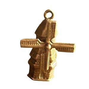 Vintage Gold Tone Dutch Windmill Charm Pendant Miniature Souvenir Jewelry